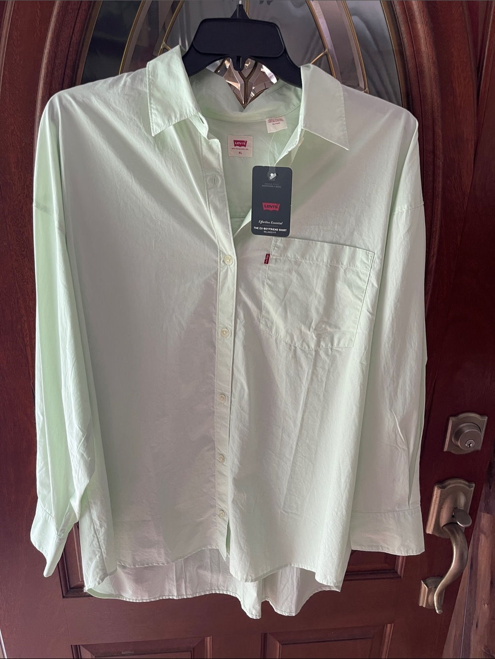 Levi's womens ex-boyfriend relaxed Pale Mint Green Long-Sleeve Button-Down Shirt